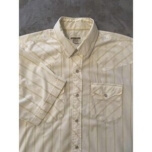 VTG‎ Ruddock Western Shirt Mens XL White Yellow Stripe Pearl Snap Made USA 80s